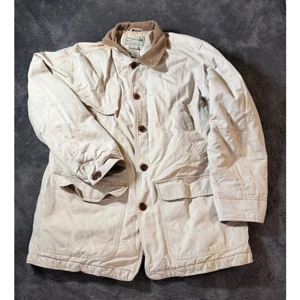 LL Bean Mens Original Field Coat Tan Cotton Canvas Chore Barn Jacket Size M